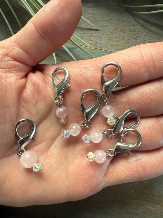 Rose Quartz Gemstone Locking Stitch Marker Set