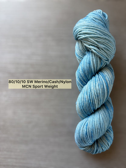 Blue Sky Marbled Artisan Hand Dyed Merino Wool Yarn