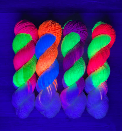 Neon Black Light Reactive Hand Dyed Yarn
