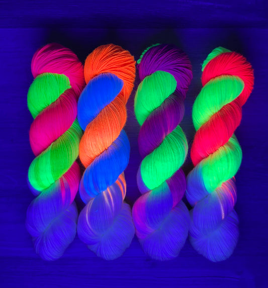 Neon Black Light Reactive Hand Dyed Yarn