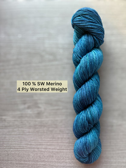 Patina Blue Artisan Hand Dyed Merino Wool Yarn
