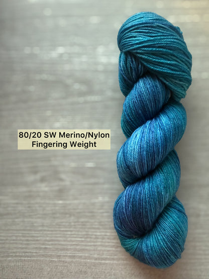 Patina Blue Artisan Hand Dyed Merino Wool Yarn