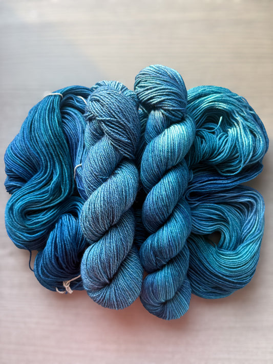 Patina Blue Artisan Hand Dyed Merino Wool Yarn