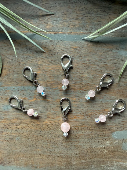 Rose Quartz Gemstone Locking Stitch Marker Set