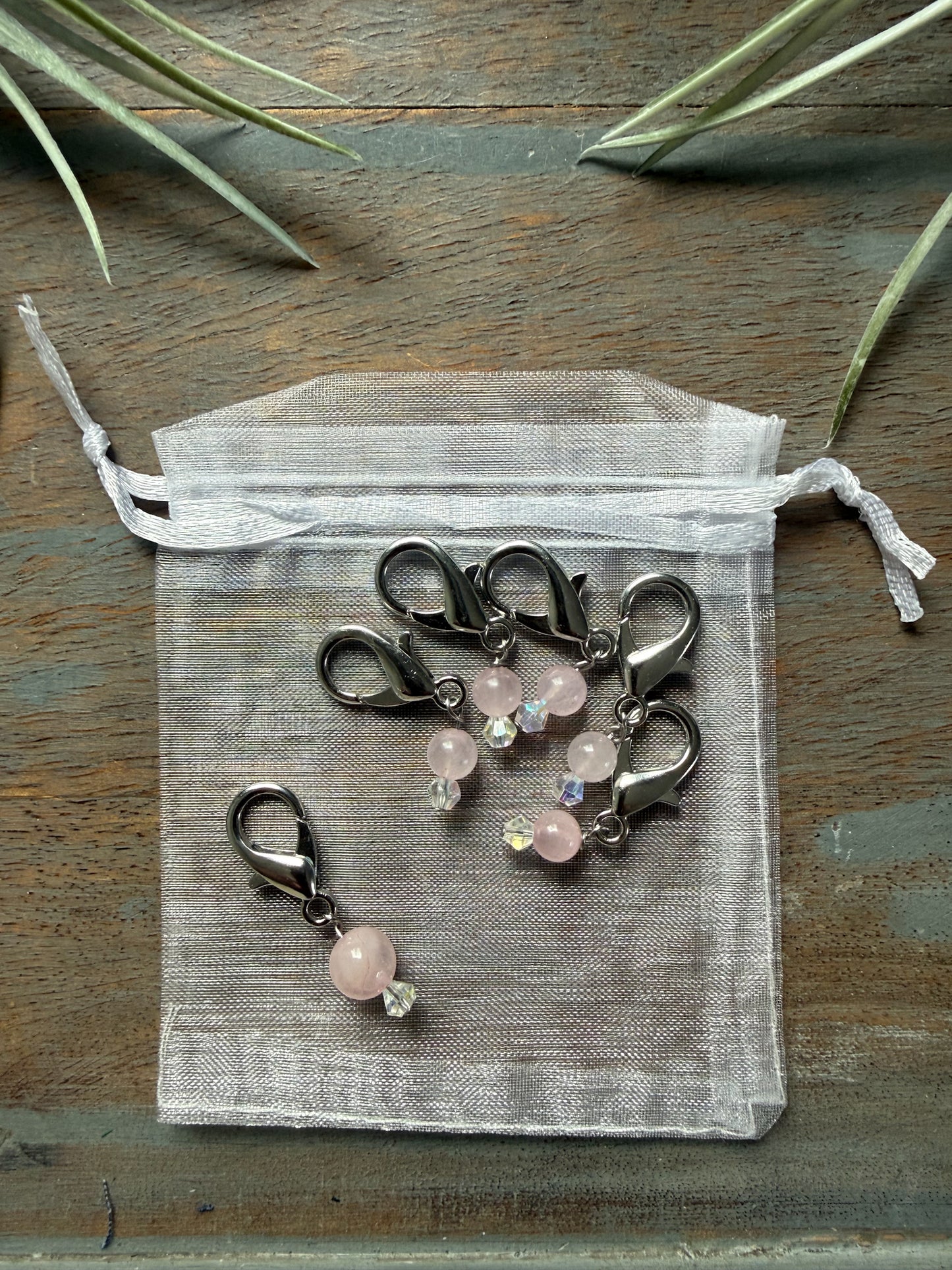Rose Quartz Gemstone Locking Stitch Marker Set