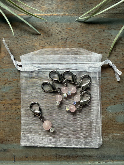 Rose Quartz Gemstone Locking Stitch Marker Set