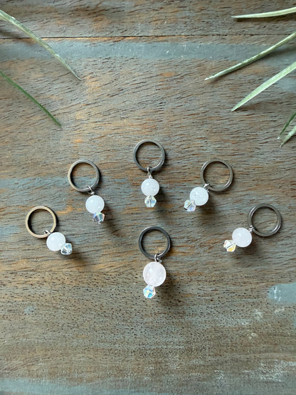 Rose Quartz Gemstone Locking Stitch Marker Set