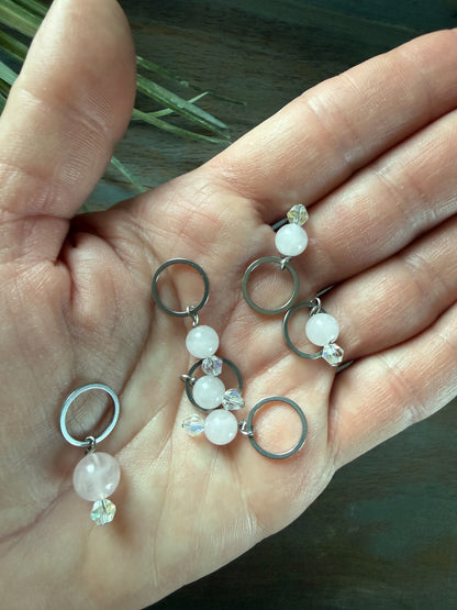 Rose Quartz Gemstone Locking Stitch Marker Set
