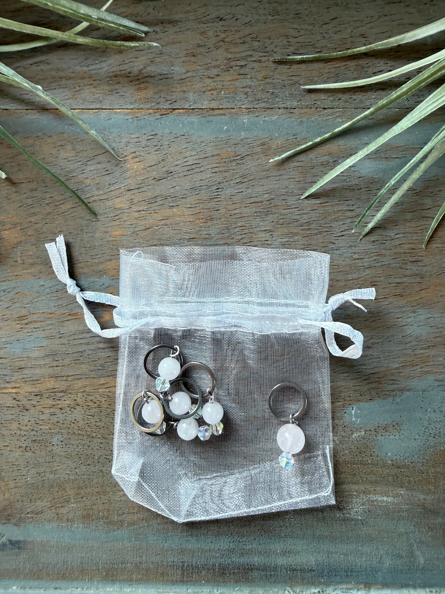Rose Quartz Gemstone Locking Stitch Marker Set