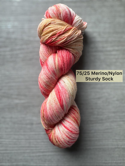 Strawberry Shortcake Artisan Hand Dyed Merino Wool Yarn