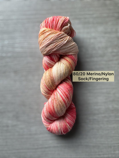 Strawberry Shortcake Artisan Hand Dyed Merino Wool Yarn